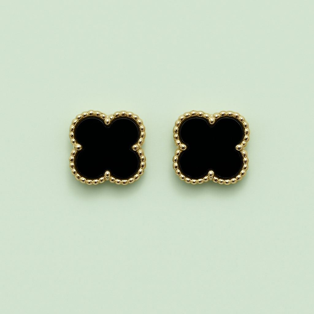 Topos Trebol 4 Hojas Negro | Aretes con Rosca Interna