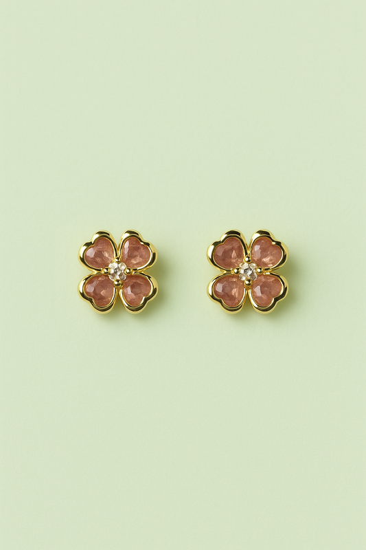 Topos Flor 3 Petalos Rosada | Aretes con Rosca Interna