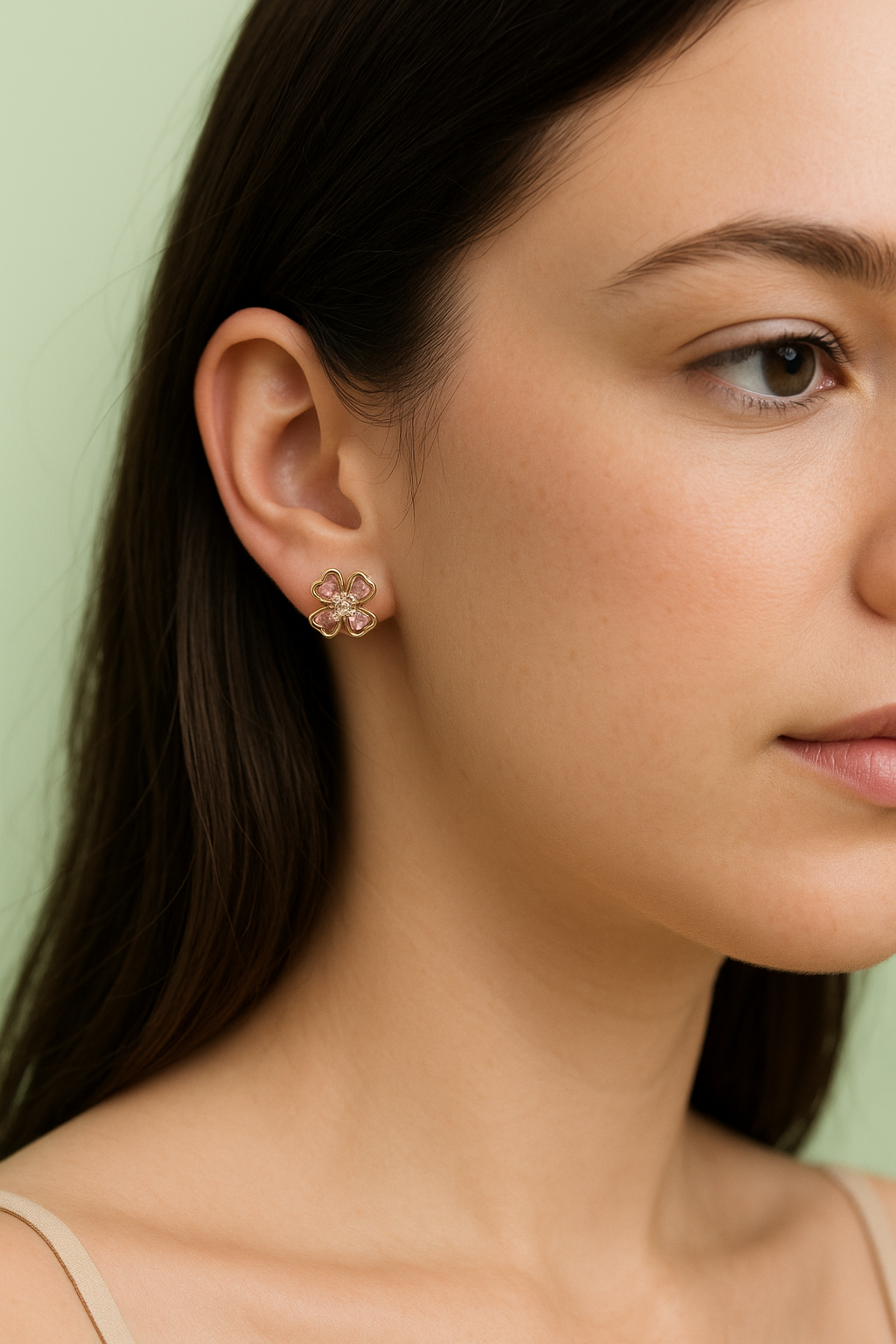 Topos Flor 4 Petalos Rosada | Aretes con Rosca Interna