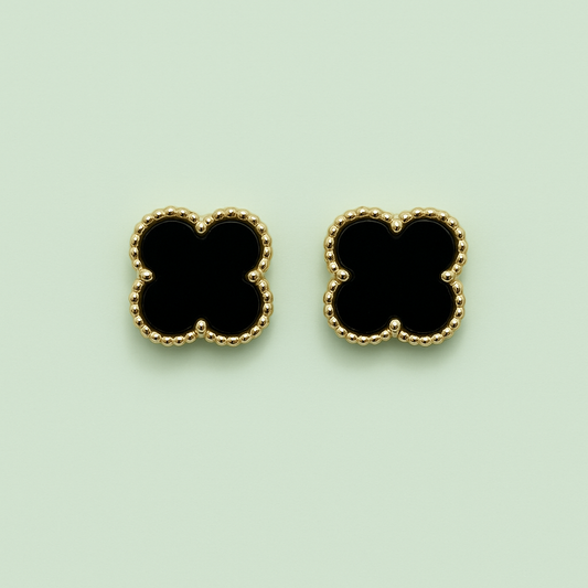 Topos Trebol 4 Hojas Negro | Aretes con Rosca Interna